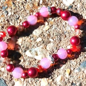 Pretty Red Strech Bracelet.Handcrafted 7" Bracelet